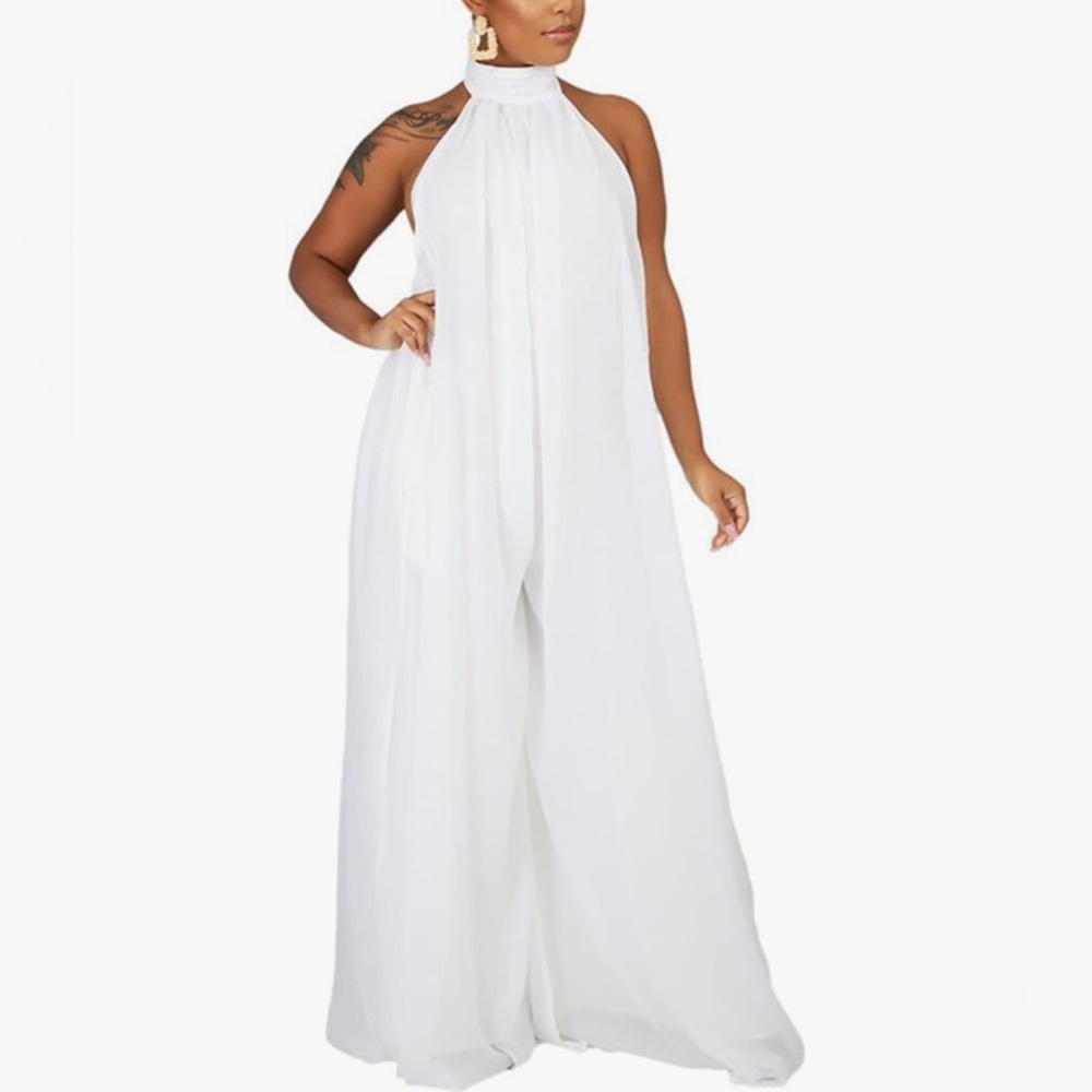Sleeveless halter neck jumpsuit Chiffon, wide leg